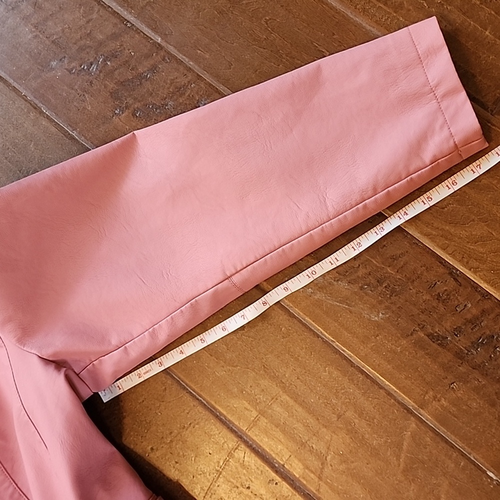 Baccini Blush Soft Pink Vegan Leather Zip Up Peplum Longsleeve Jacket Coat - Picture 7 of 12